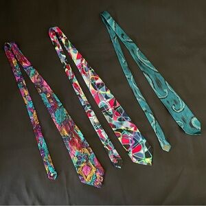 VINTAGE Men’s Colorful Abstract Pattern Silk Ties (3) Gary Lund Michael Newell